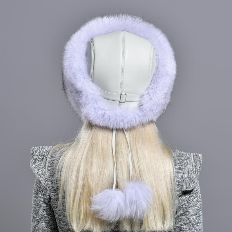 Real Fox Fur Bomber Hat for Women with Leather Thick Warm Sheepskin 56-60cm Lady Winter Caps
