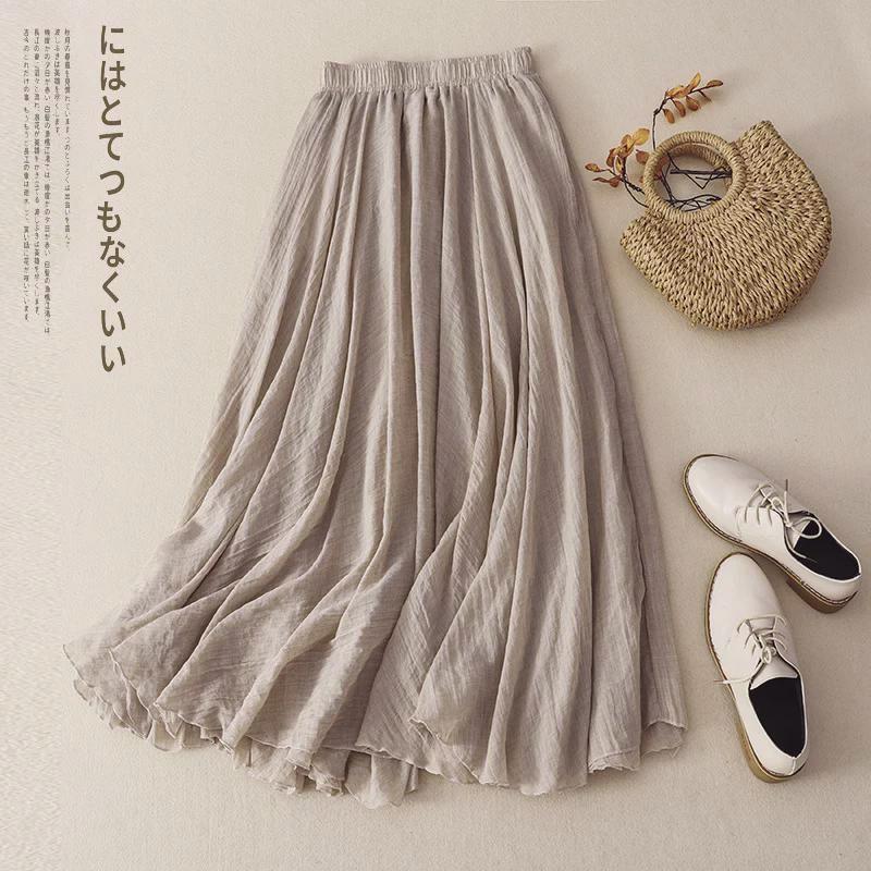 

Женская хлопковая юбка А-силуэта с оборками и эластичным поясом - японский и корейский дизайн L