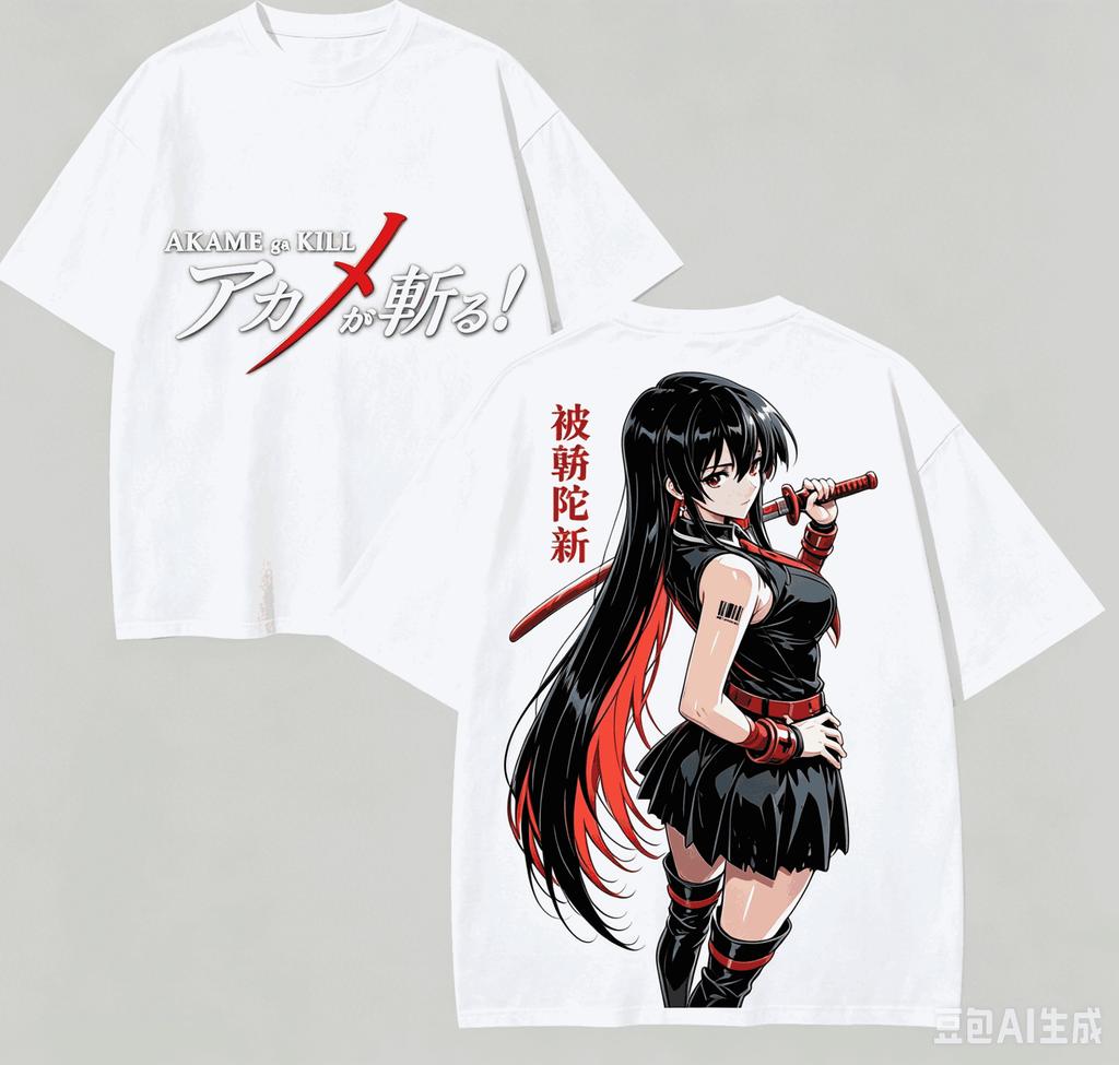 2026 Summer Akame Ga Kill Akame Dual Sided Tshirt Katana Girl Japanese Text Anime Print Oversized Cotton Tee For Otaku Fans