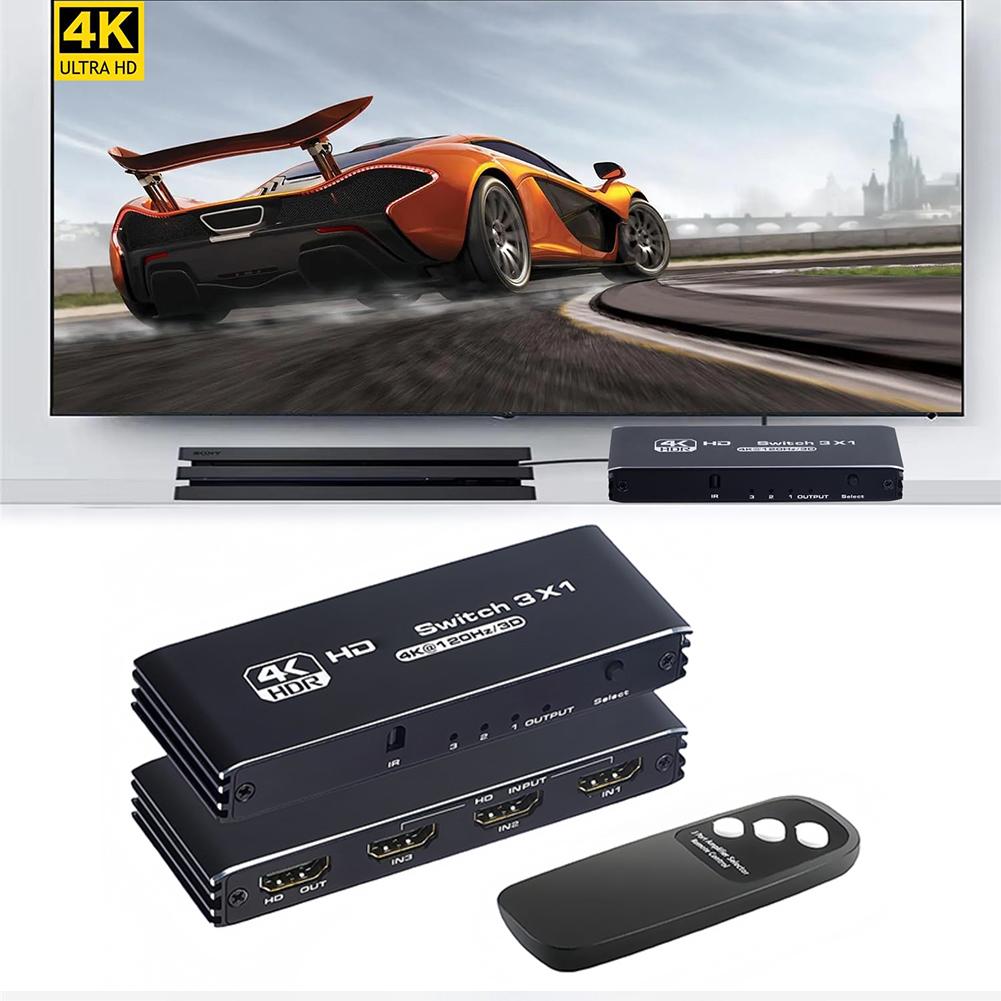 HDMI-Compatible Switch IR Remote Control Support Switcher Selector Box Three Switching Modes for HD-DVD PS3/4/5 Xbox 360 Player
