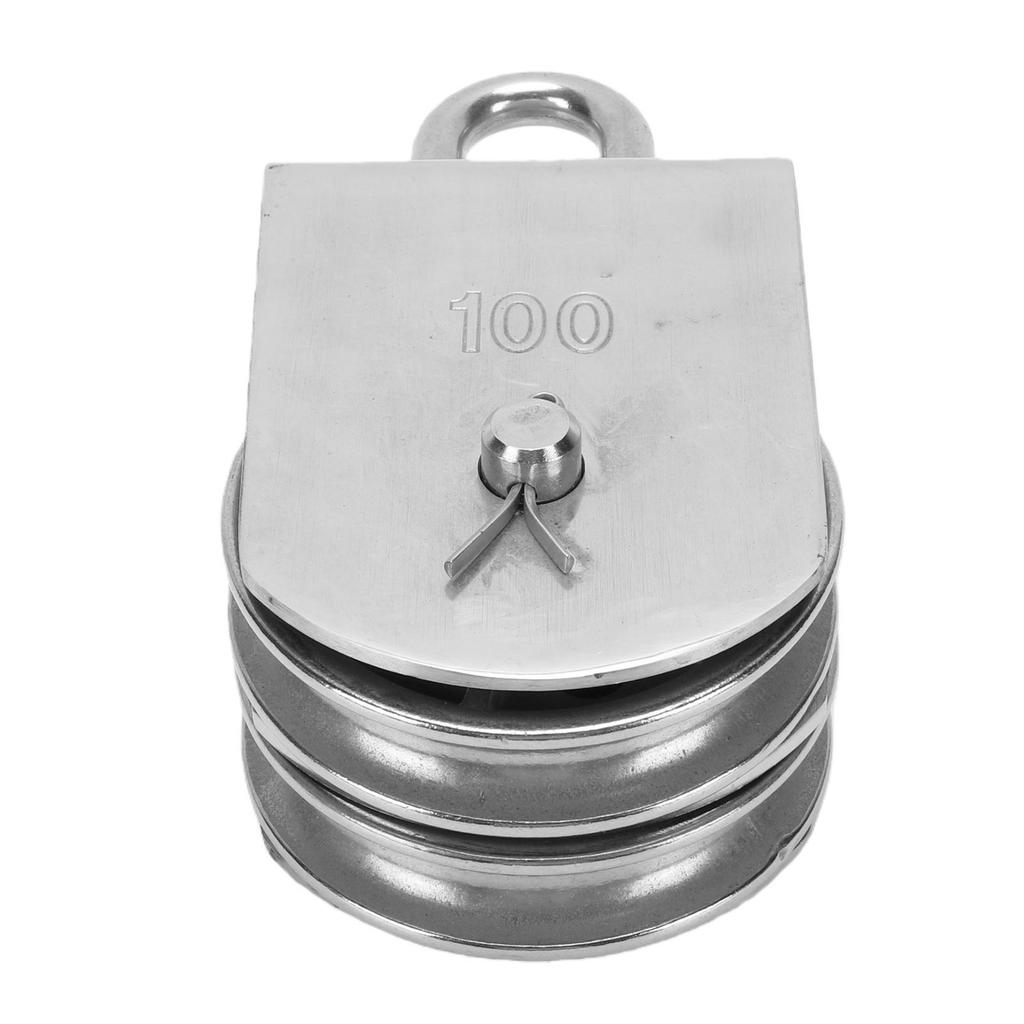 M100 Heavy Duty Double Wheel Rotating Lifting Pulley Block Stainless Steel for 3 8 Inch Rope