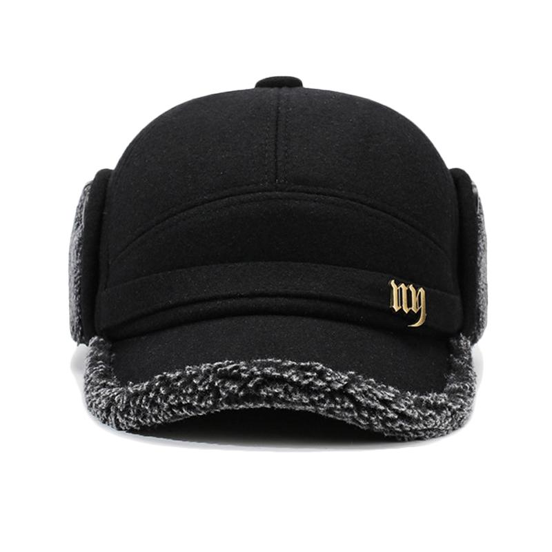 Jesienno-zimowa wełniana czapka baseballowa outdoorowa aksamitna gruba czapka dla mężczyzn w średnim wieku ciepła ochrona uszu pilotka