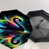 Colorful Swan Automatic Opening/Closing Umbrella with Foldable Design, Iron Frame Outdoor Rain Gear for Fans, Travelers, Daily Use, Festival