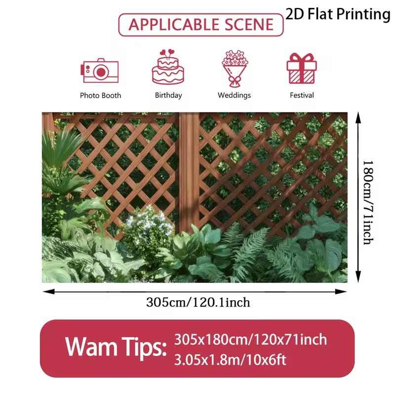2D Diamond Crisscross Lattice Wood Fence Fern Tropical Greenery Photo Backdrop