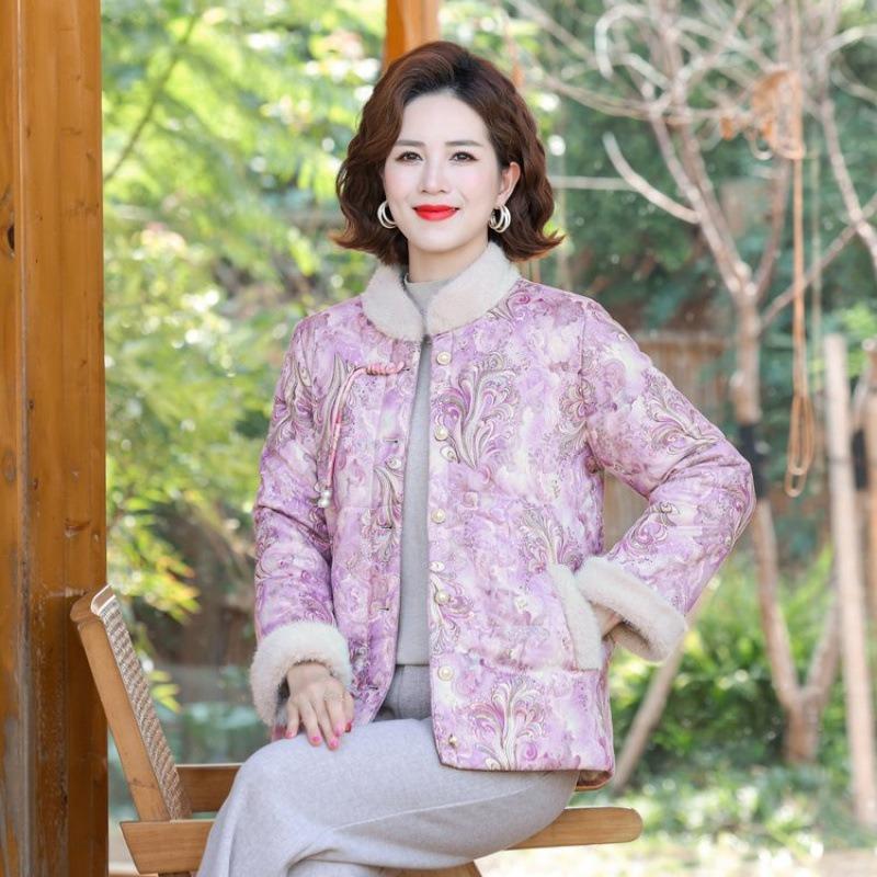 

Одежда для середины зимы бархатная новая утолщенная хлопковая куртка для среднего и пожилого возраста женская одежда китайская хлопковая куртка женская 5XL [recommended 150-80kg] розовый