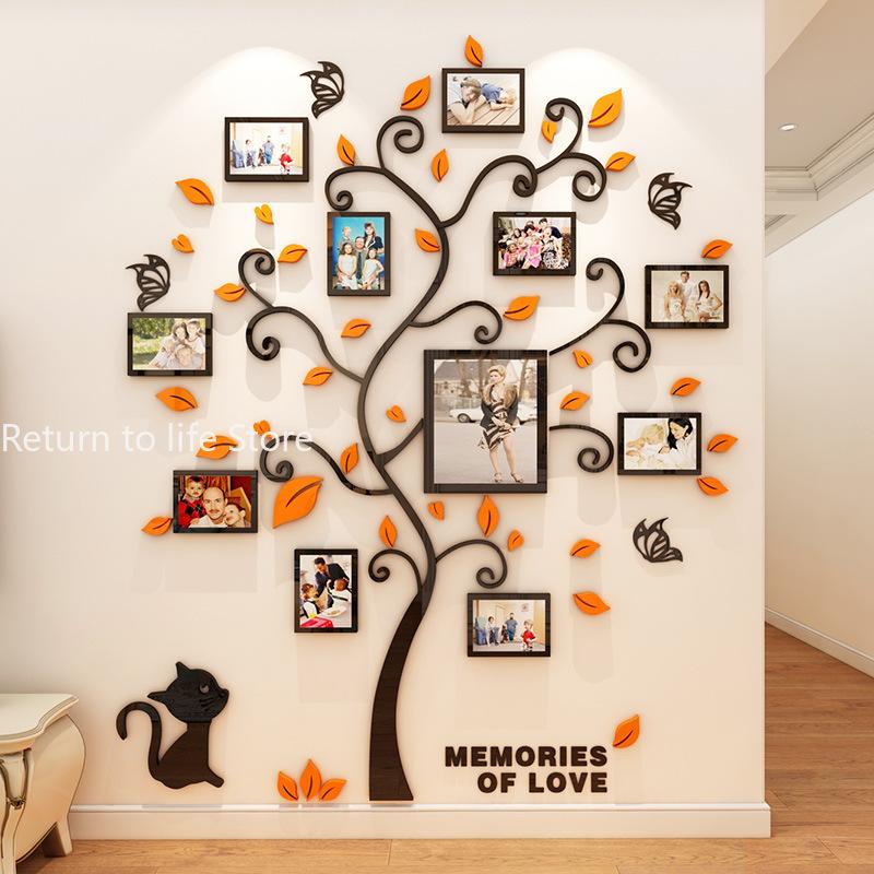 Adesivo Acrilico 3D Albero Specchio Decorazioni Murali DIY Cornice per Foto Foto di Famiglia per Soggiorno Arte Decorazioni per la Casa cornici per foto muro