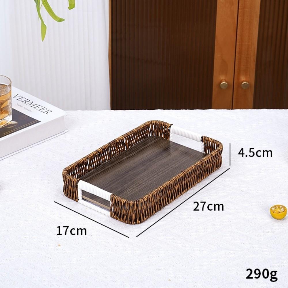 Handwoven Wicker Serving Tray Woven Handheld Plastic Rattan Storage Tray  Kitchen Storage