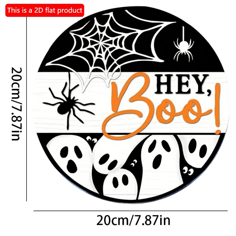 2D Flach 30*30cm, Halloween Heimdekoration, Kreative Dekoration des Halloween Holz-Kreislogos, für Zuhause, Garten, Restaurant Wanddeko.