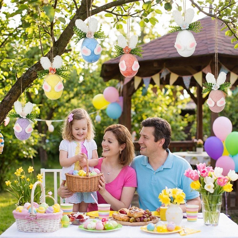 Cartoon Bunny Easter Eggs Hanging Decorations Flocking Photo Props Drop Ornament Scenery Landscaping Multicolor Hanging Pendant