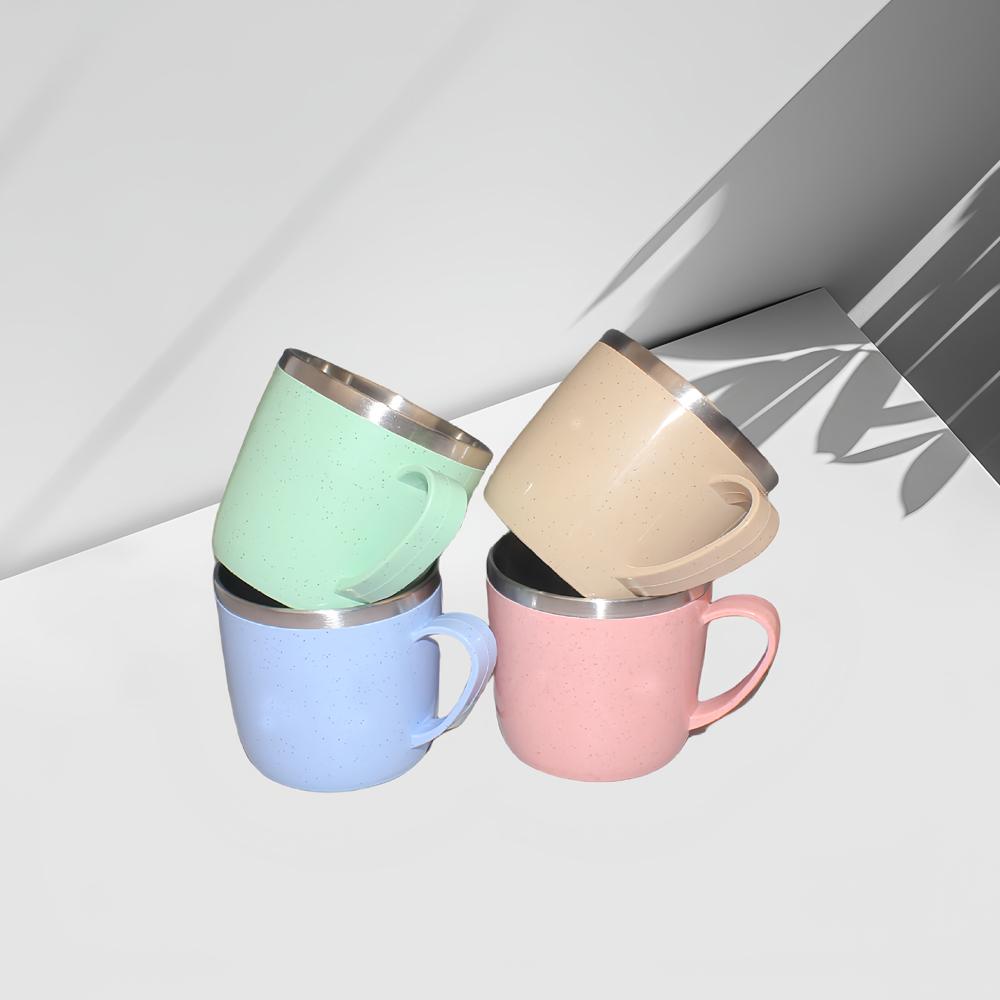 Tazze in Acciaio Inossidabile a Doppio Strato Antiscottatura Manico in Plastica Tazza per Caffè Latte Tè Bevande Acqua per Casa Ufficio Bicchiere
