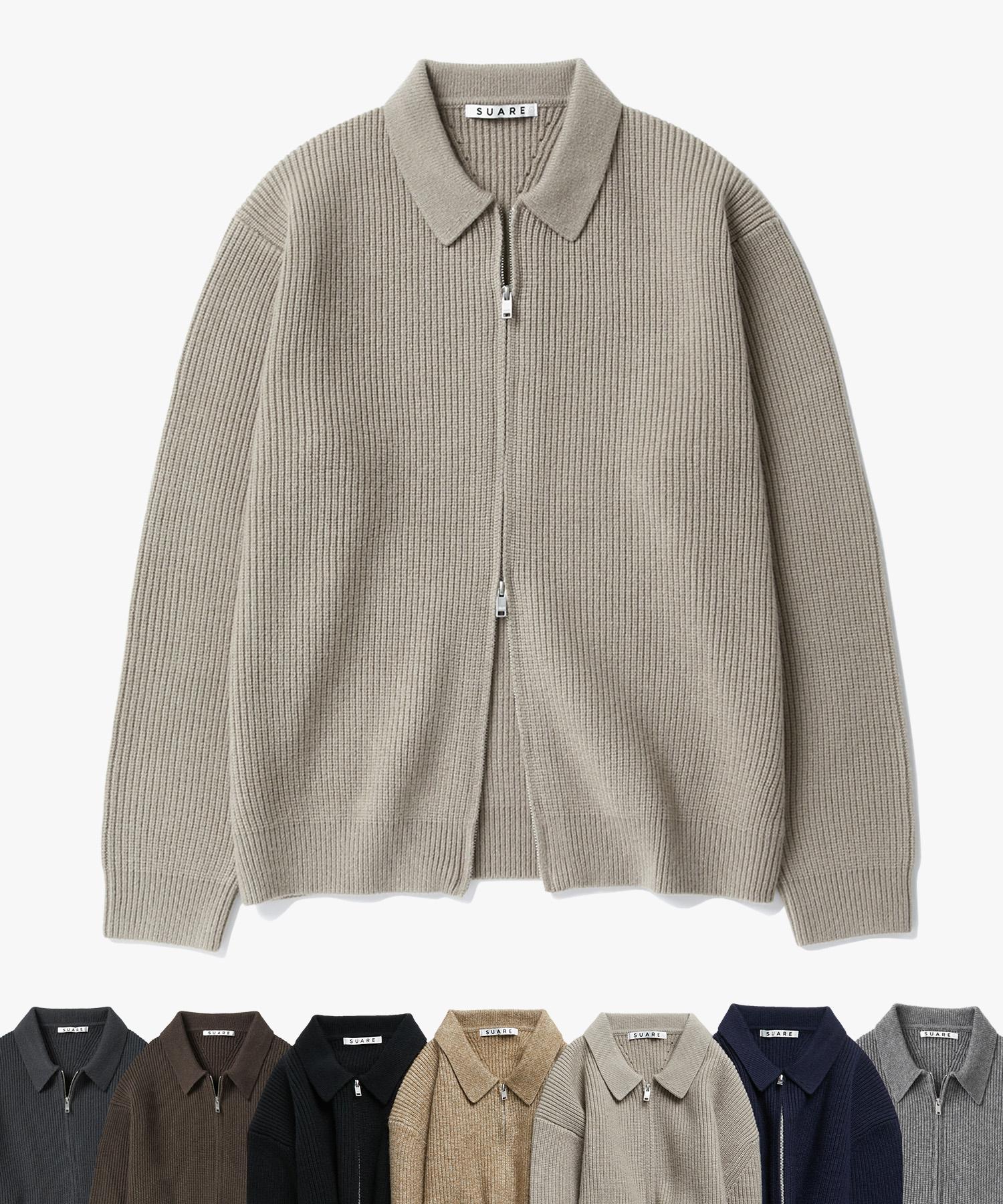 Suare Hacci Collar Two-Way Zip-Up Knit - 7 Colors Navy/L