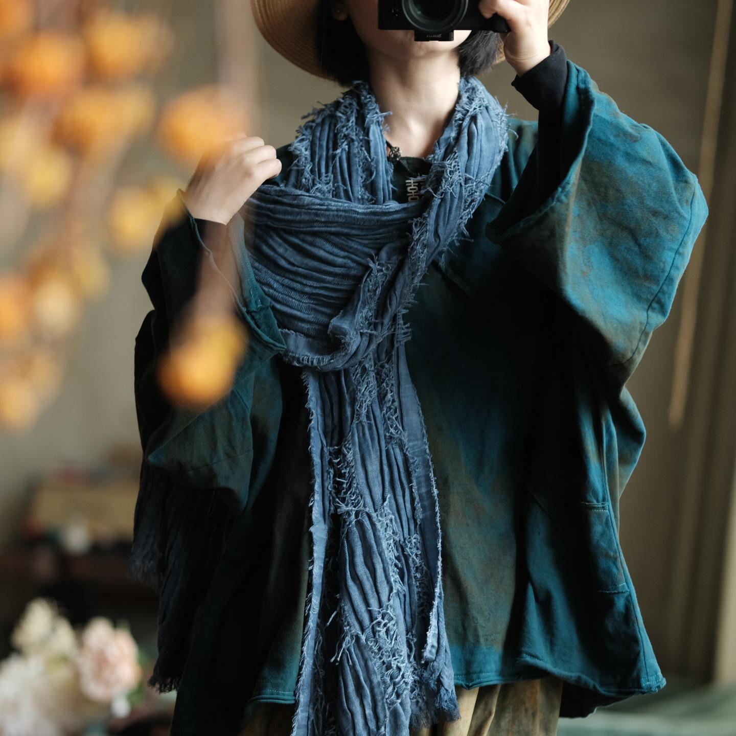 Женский винтажный теплый зимний шарф Johnature синий