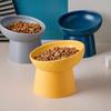 Ceramic Slanted Cat Bowl, High-Sided for Cervical Spine Protection, One-Piece Design.