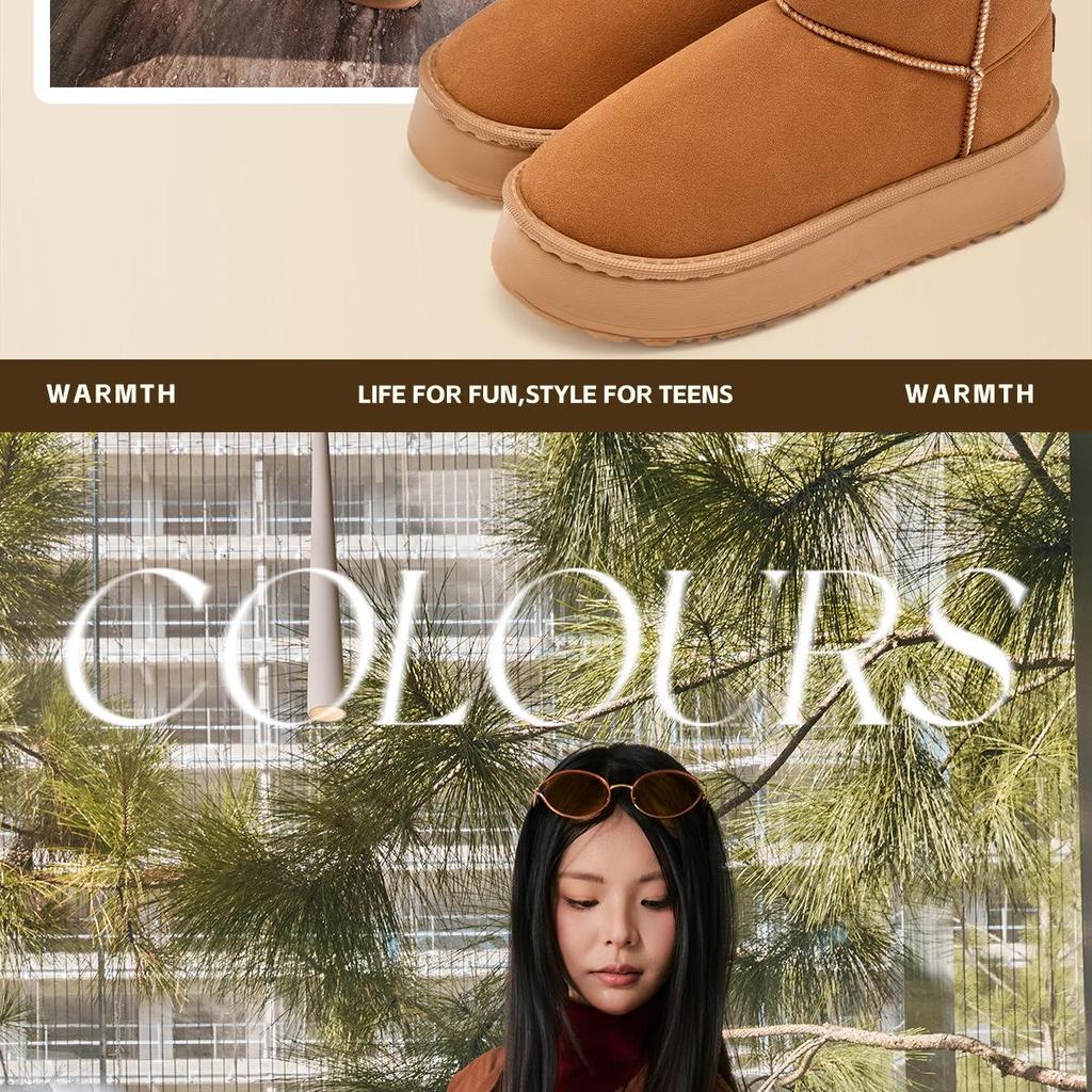 2026 Women's Winter Snow Boots: Non-Slip, Warm, Leather & Fur-Integrated, Thick Sole, Plus Velvet, Short Northeast Wool Slippers.
