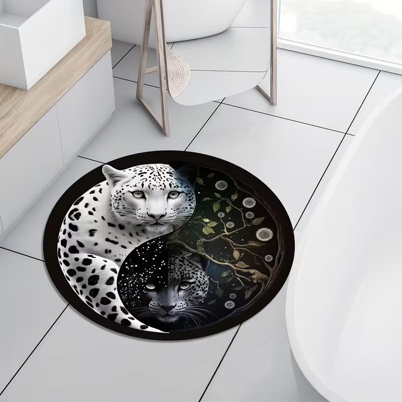 Fractured Geometric Tiger Head Round Rug Bold Wild Animal Print Non Slip Carpet Modern Street Style Mat Gaming Room Rug