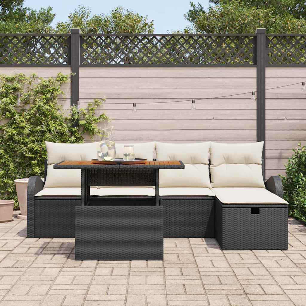 Garden Sofa Set 6 pcs Black Poly Rattan