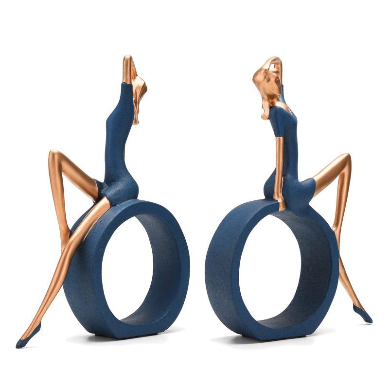 Reading Statues Office Decoration Art Characters Resin Yoga Girl Decoration Circular Craft Decoration Reader Teacher Desktop Decoration