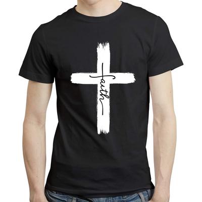 Lolji Decorations Faith Cross Christian Graphic T Shirt Men Sayings Catholic Religion Novelty Printed 100% Cotton Black Tops