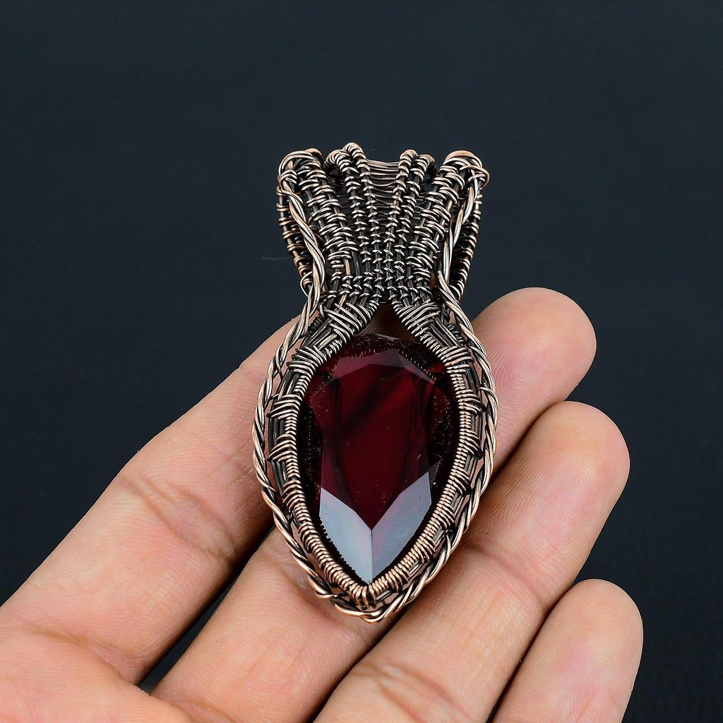Ravishing Red Garnet Gemstone Handmade Copper Wire Wrap Jewelry Pendant