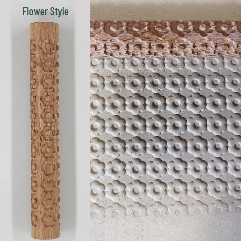 Wave Pattern Wooden Clay Roller for Pottery and Sculpture