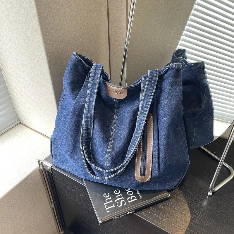 Solid Color Zipper Cowboy Bag Casual Simple Tote High Quality Soft Large Capacity Western Style