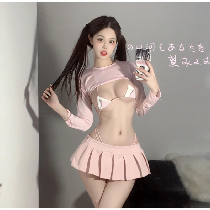 Sexy lingerie sexy super short pleated skirt free three-point temptation student uniform