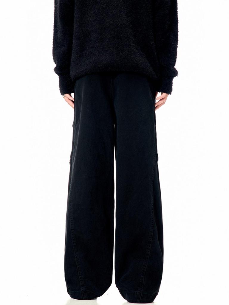 11KN Unisex Retro Wide Leg Work Pants with 3D Pockets - Pleated, Loose, Slimming, Casual, Long Fit