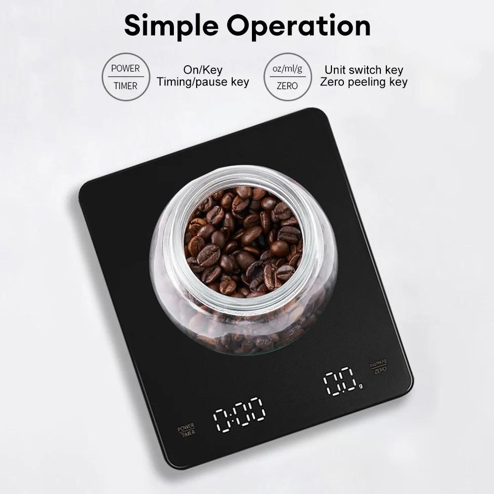 Digitale Kaffeewaage mit Timer, LED-Bildschirm, Espresso, USB, max. 3 kg, Gewicht 0,1 g, hohe Präzision, misst in Oz/ml/g, Küchenwaage