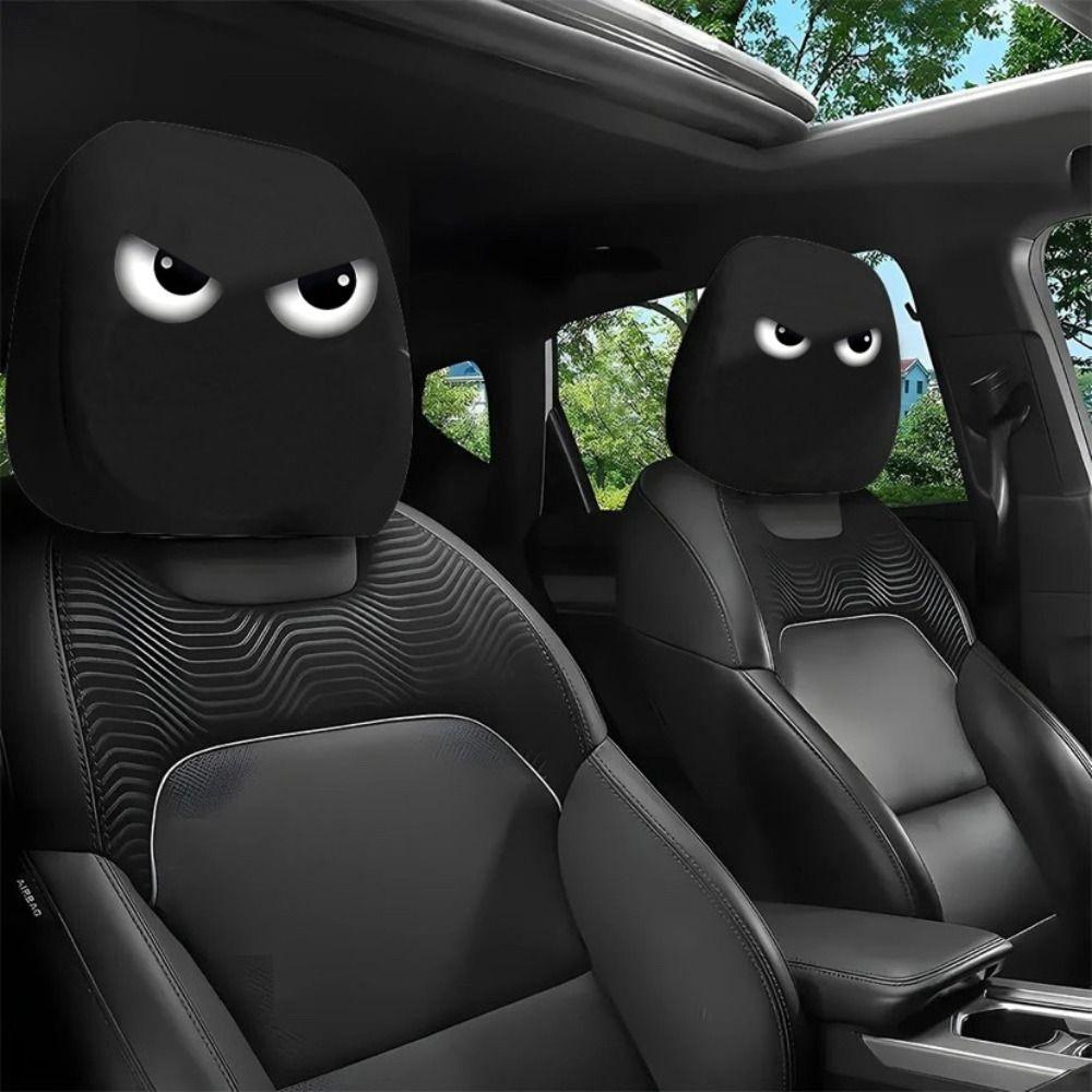 2Pcs Universal Car Headrest Cover Black Skull Pattern Car Seat Headrest Auto Interior Accessories