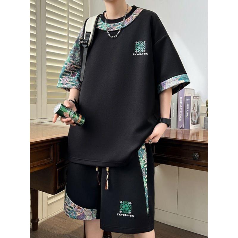 

Summer New Fashion Trend Print Comfortable Breathable Short Sleeve Shorts Set Men s Casual Loose Sports Plus Size Two-Piece Set 6XL
