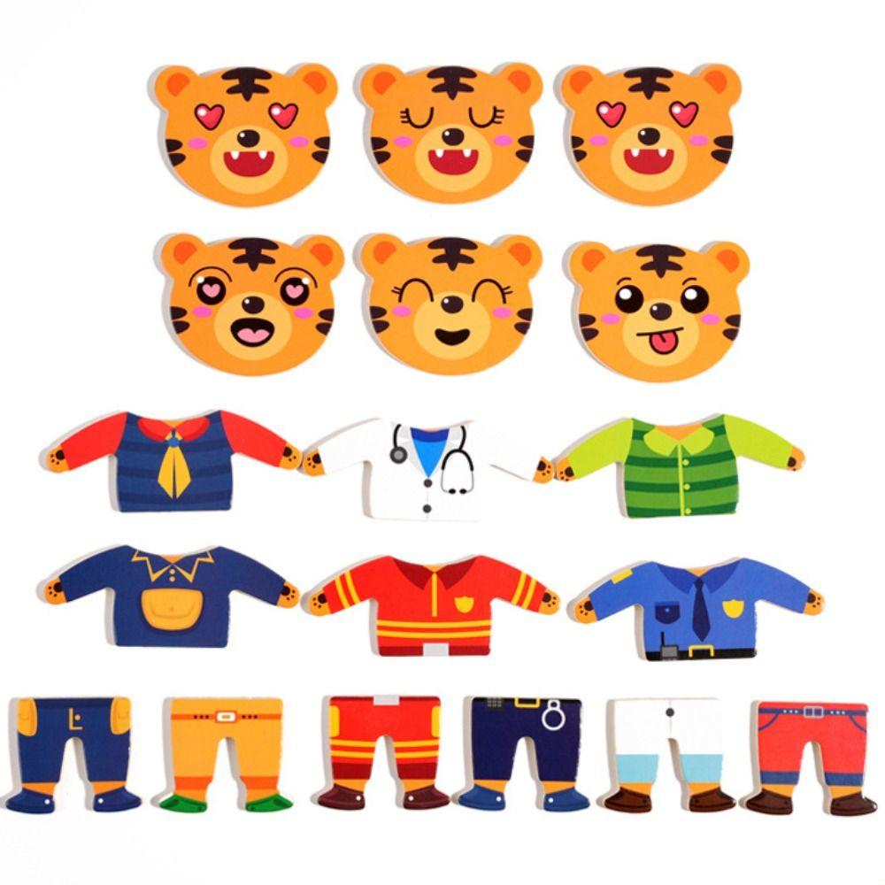 Cartoon Design Wooden Toy Jigsaw Puzzle Change Clothes Feature Bear Dressing Game  Kids Play