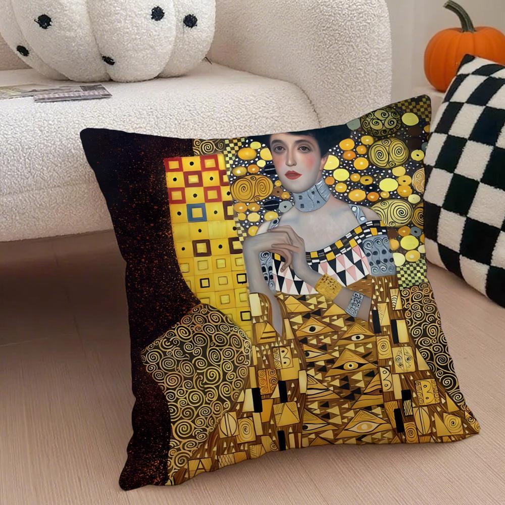 K-Klimt Kunst Meisterwerk Kissenbezug Überwurf Kissenbezug Versteckter Knopf Langlebiges Polyester Stuhlkissen