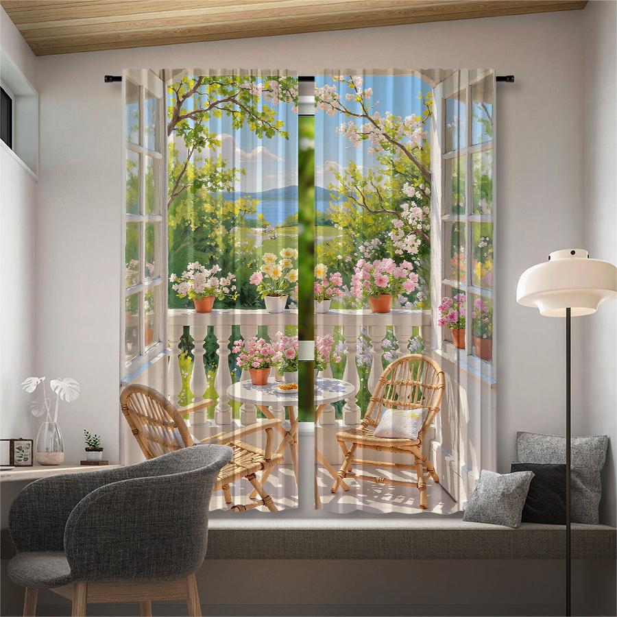2pcs- Landscape printed curtains   pole bag curtains   Christmas decorations   home decorations   room decorations
