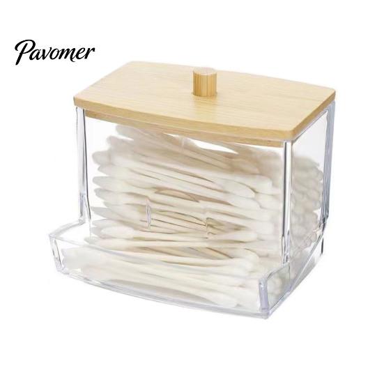 Jewelry Storage Box with Bamboo Lid Dustproof Moisture Resistant Clear Transparent Acrylic Case Container Cotton Swabs Dental Floss Organizer