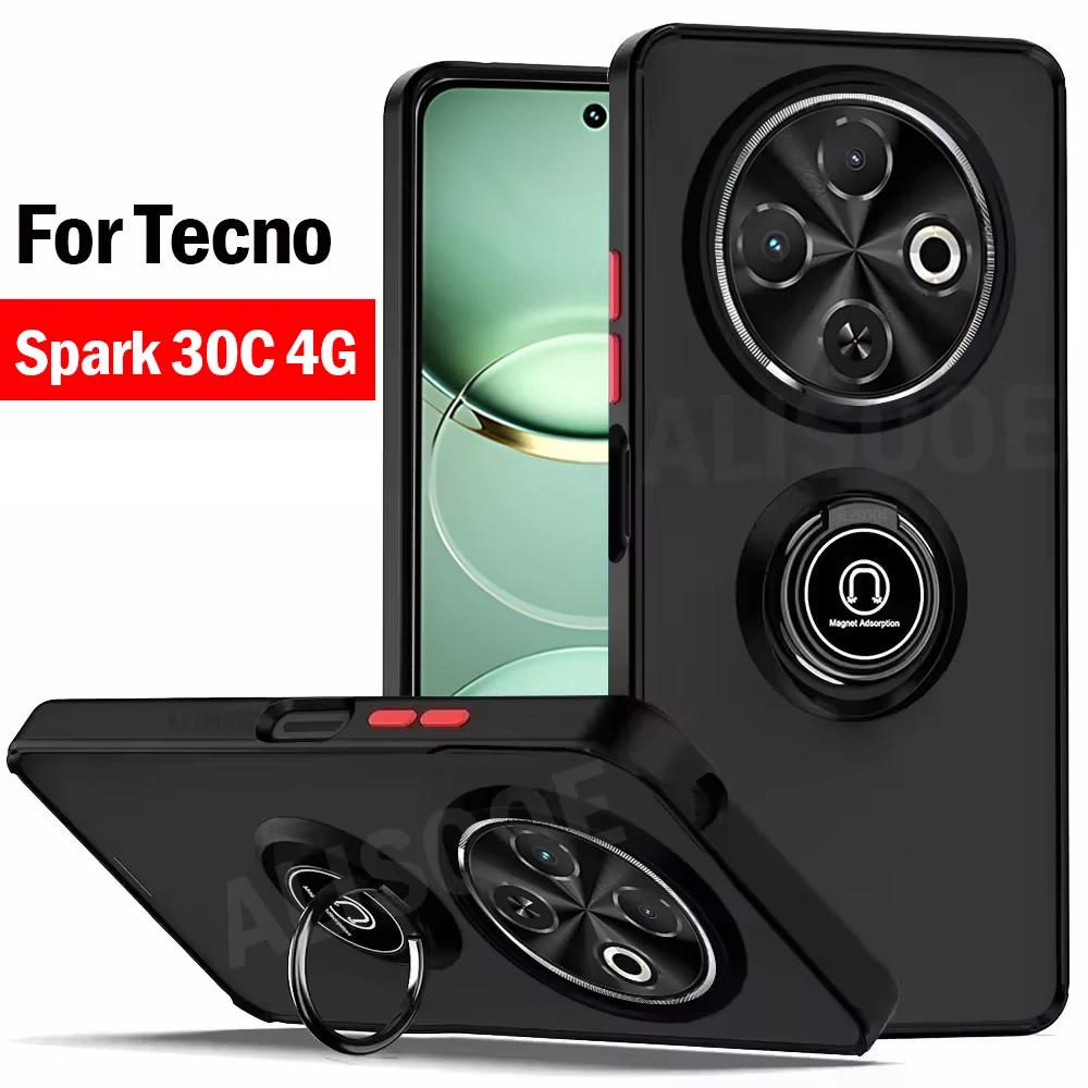 Shockproof Armor Funda for Tecno Spark 30C (4G) Case Translucent Ring Stand Holder Cover for Tecno Spark 30C (KL5, Kl5n) Cover