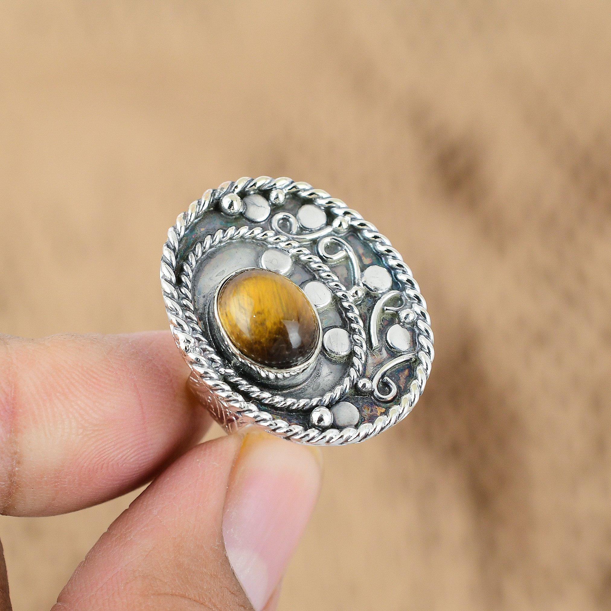 

Anniversary Gift For Her Natural Tiger S Eye Promise Adjustable Ring 925 Silver Yes