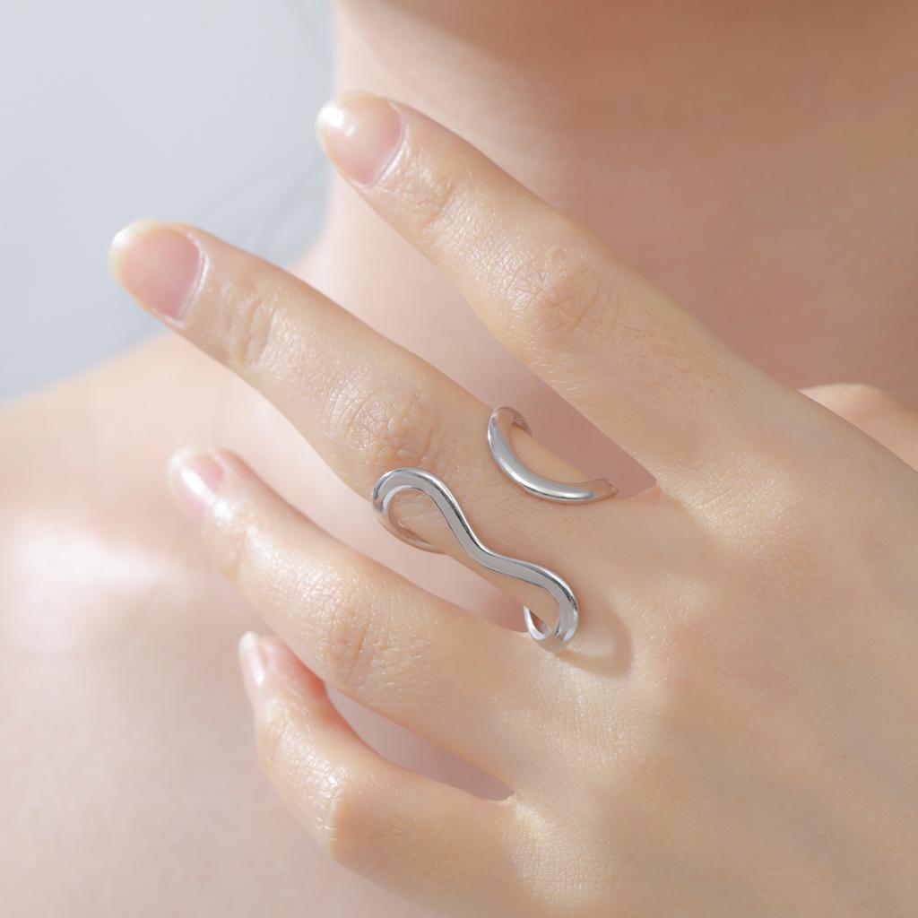 Cazador Stainless Steel Geometric Open Ring Waterproof Double Layers Fashion Finger Rings for Women Party Jewelry Gift Wholesale