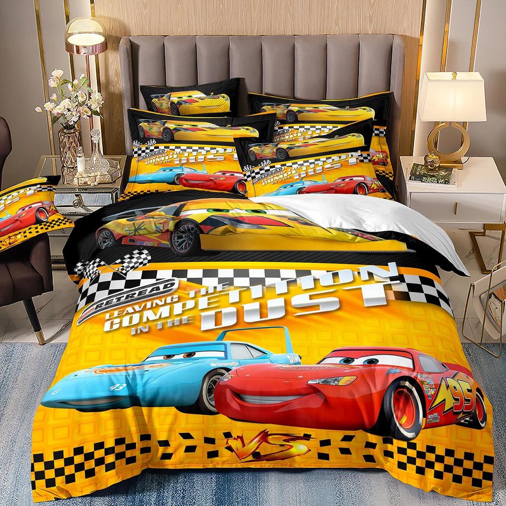 Set Biancheria da Letto Auto da Corsa Cartone Animato Stampa 3D Bambini Ragazzi Ragazze Copripiumino Singolo con Federa Decorazione Camera da Letto Ragazzi Adulti Regalo per le Feste