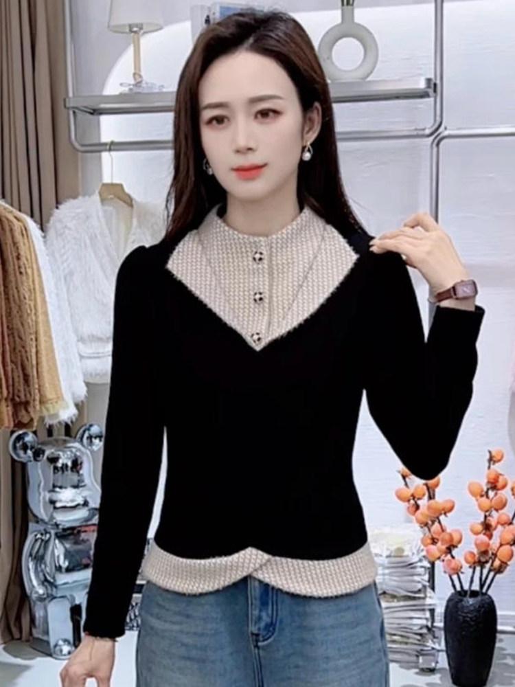 Women's Red French Two-Piece Base Layer Shirt - 2026 Autumn/Winter Stylish Slimming Top