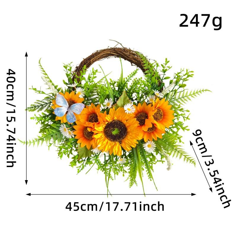 Artificial Sunflower Wreath Front Door Decoration Rustic Farmhouse Style Wall Hanging Floral Ring