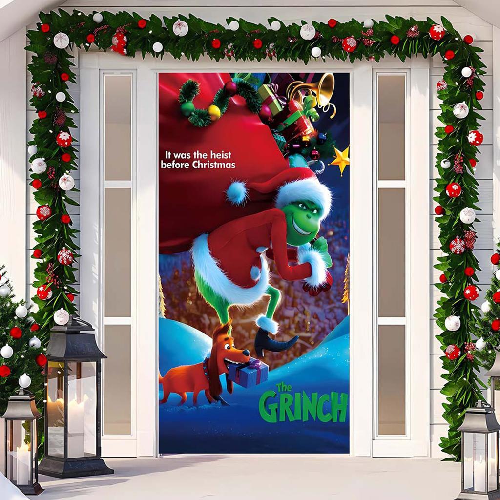 Vánoční potah na dveře Dekorativní závěsná látka Zelený potah na dveře Vánoční dveřní závěs Novoroční tapiserie Potah na dveře Pozadí