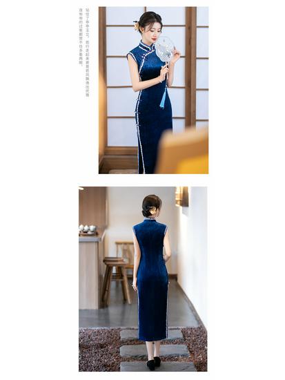 2025 Linxiangman Velvet Cheongsam: Retro Shanghai-Inspired Sleeveless Long Dress