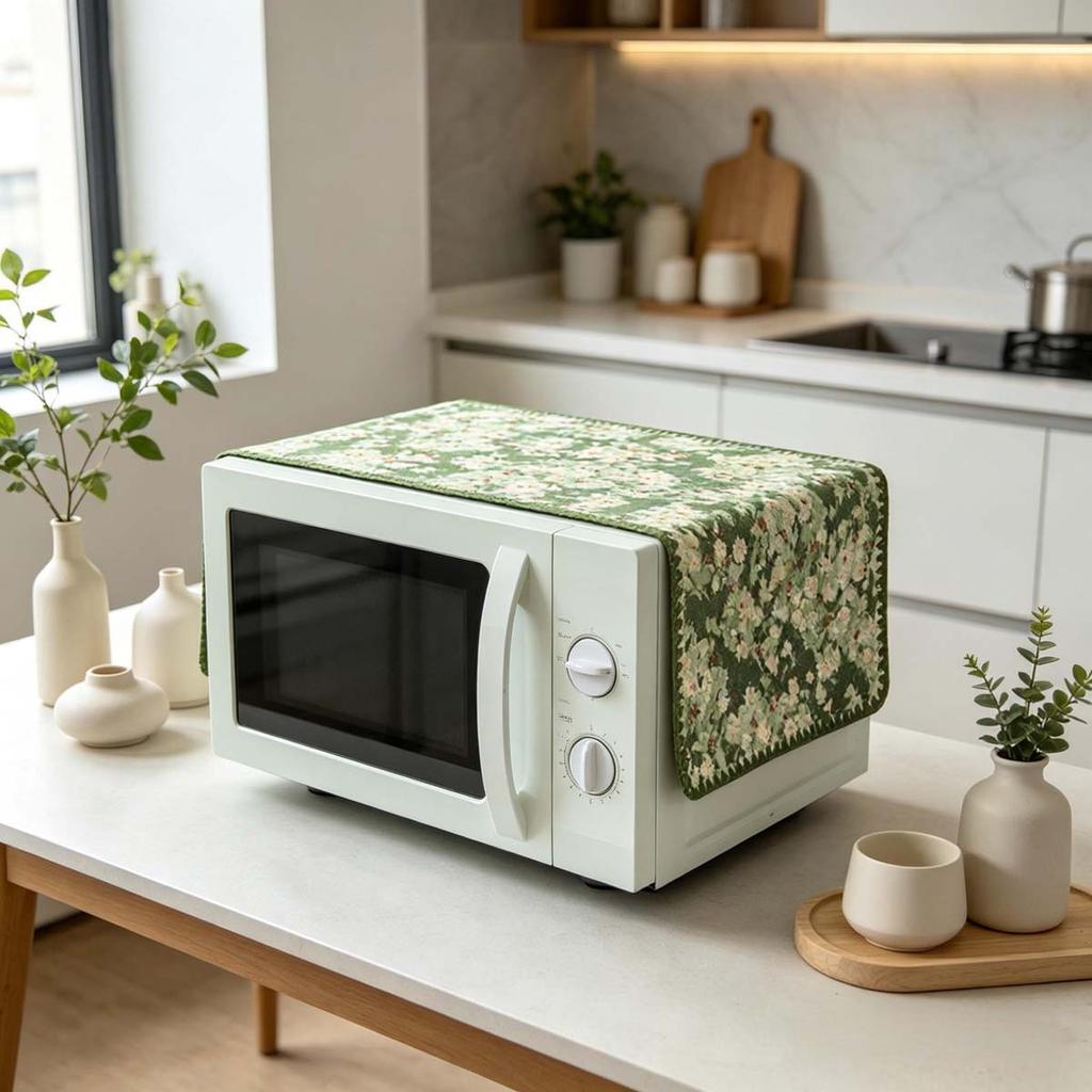30x90cm Portable Cotton Linen Microwave Dust Cover Small Kitchen Accessory