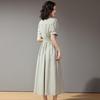 Elegant French V-Neck Puff Sleeve A-Line Midi Dress