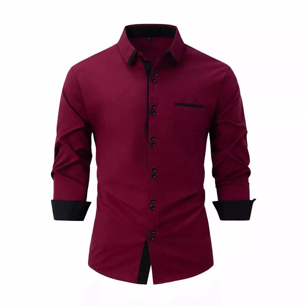 Autumn Men's Long Sleeve Shirt Golf Print Business Casual Men's Button-down Polyester Cotton English Shirt