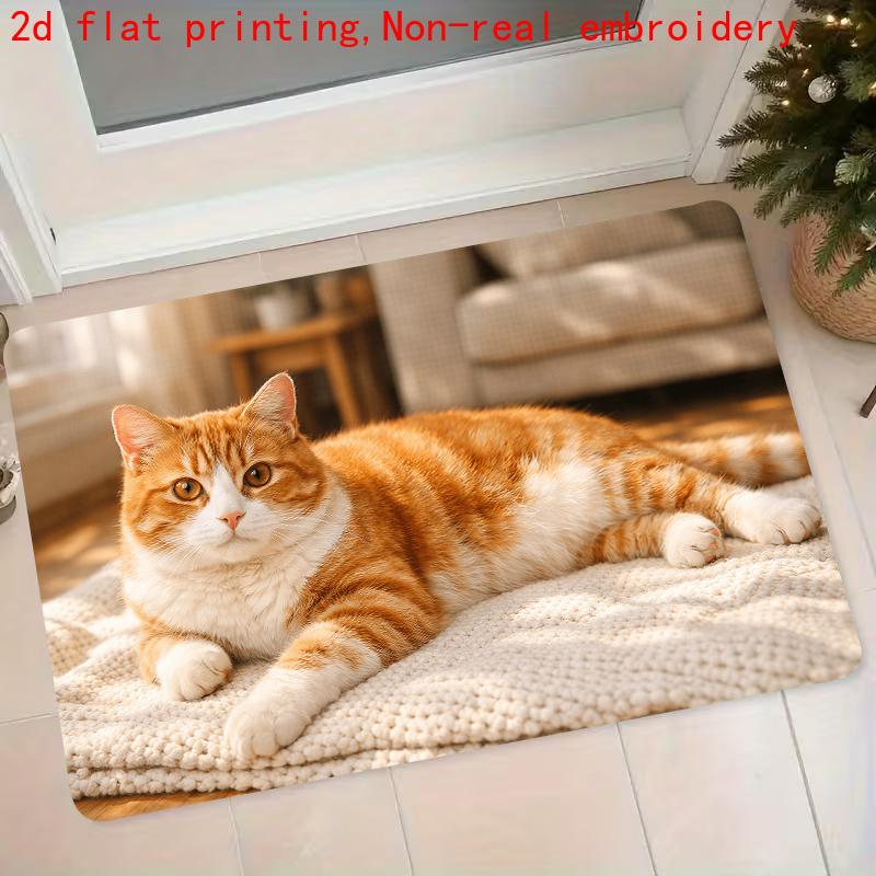 1Pcs Anti Fatigue Kitchen Rugs, Lazy Orange Cat Print Waterproof Non-Slip Thick Cushioned Mat Comfort Standing Mat