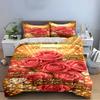 Red Rose and Quote Printed Bedding Set Bedding Set (1 Duvet Cover, 2 Pillowcases, Duvet Not Included)