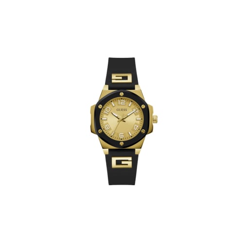 GUESS Women's 38mm Analog Watch, Black/Two-Tone/Champagne.