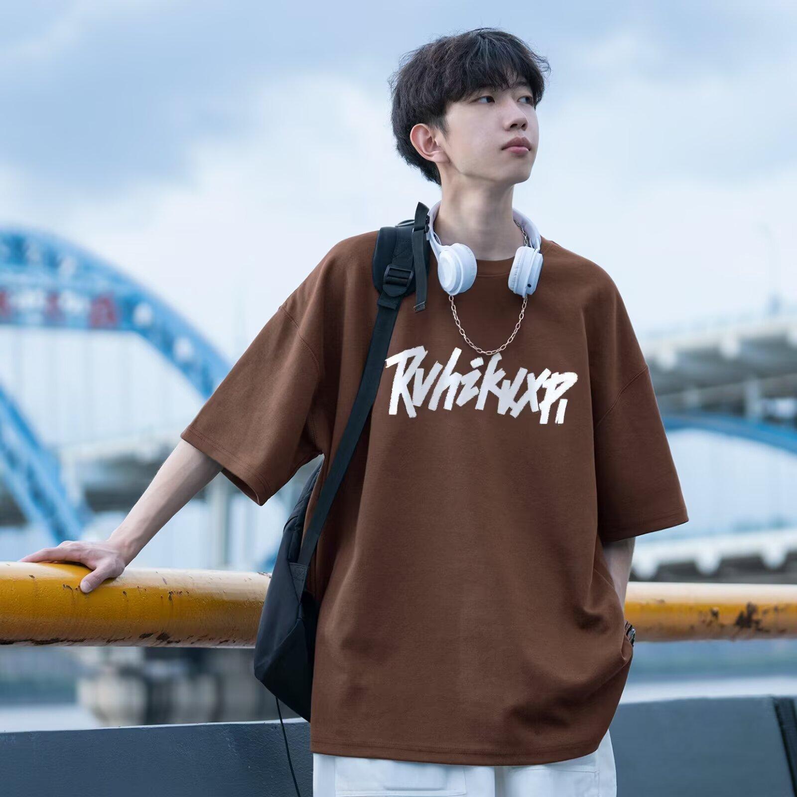 

Новая мужская футболка с принтом букв, с коротким рукавом, мужская, трендовый бренд, с круглым вырезом, базовая, летний топ 3XL коричневый