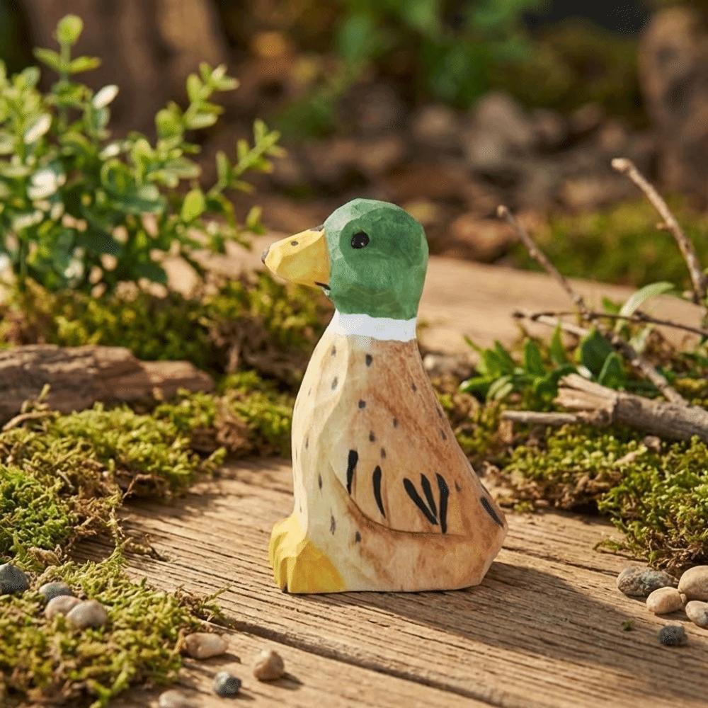 Mini Green-headed Duck Statue Cute Desktop Ornament Funny Wooden Duck Figure  Festive Event